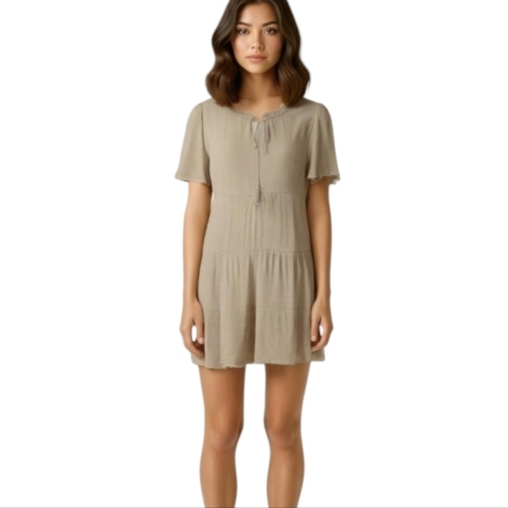 Naif Beige Tiered Tie Front Dress